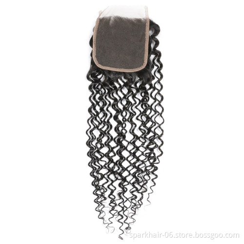 9a 4*4 SPARK Brazil Remy Human Hair Lace Closure for Women Kinky Curl Curly Brazilian Hair Extension Natural Black Free Part